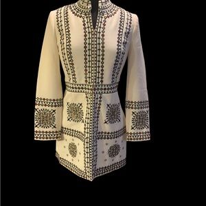 V Cristina Cream and Black Embroidered Blazer